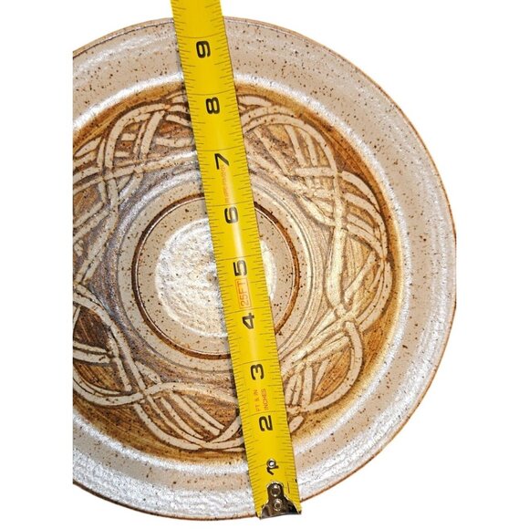 Hand Spun Ceramic Chip & Dip Platter Abstract Design Neutral Tones 12" Diameter - Picture 4 of 11